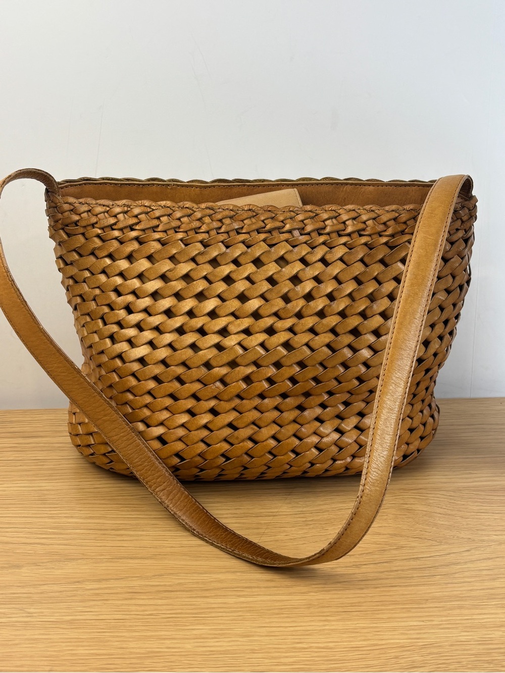 Vintage Fossil Woven Tan Leather Bag